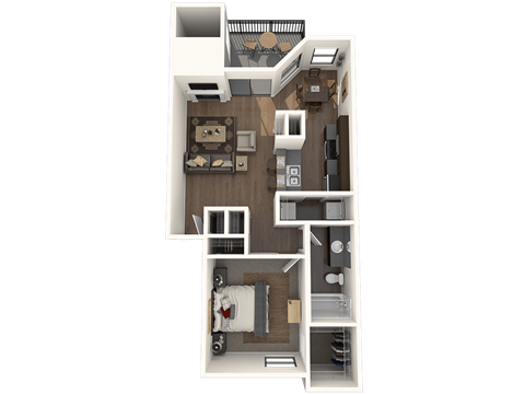 Floor plan for 1 bed, 1 bath, 700 sqft